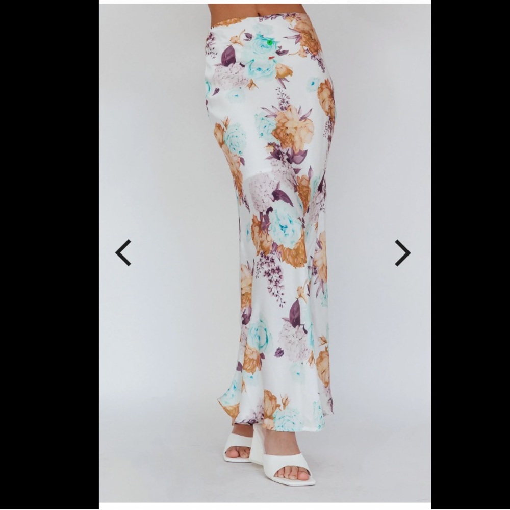 Floral Maxi Skirt - White blue and purple
